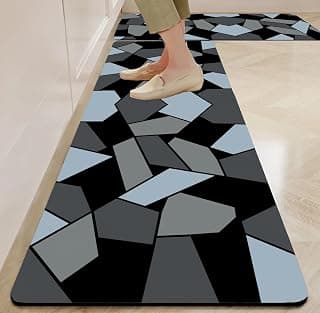 ishro home Kitchen mats for KFloor Anti Slip Waterproof | Set of 2 Pcs| Non-Skid, Soft Absorbent Rugs for Kitchen, Laundry, and Hallway|137x45cm, 45x71cm| 4mm Thickness