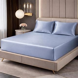 DECORUM Satin Fitted Bedsheet King Size 72x78x10 Inches | 300 TC Soft & Smooth Satin Fabric with 2 Pillow Covers | All Round Elastic | Premium Feel | Solid Color Bedsheet