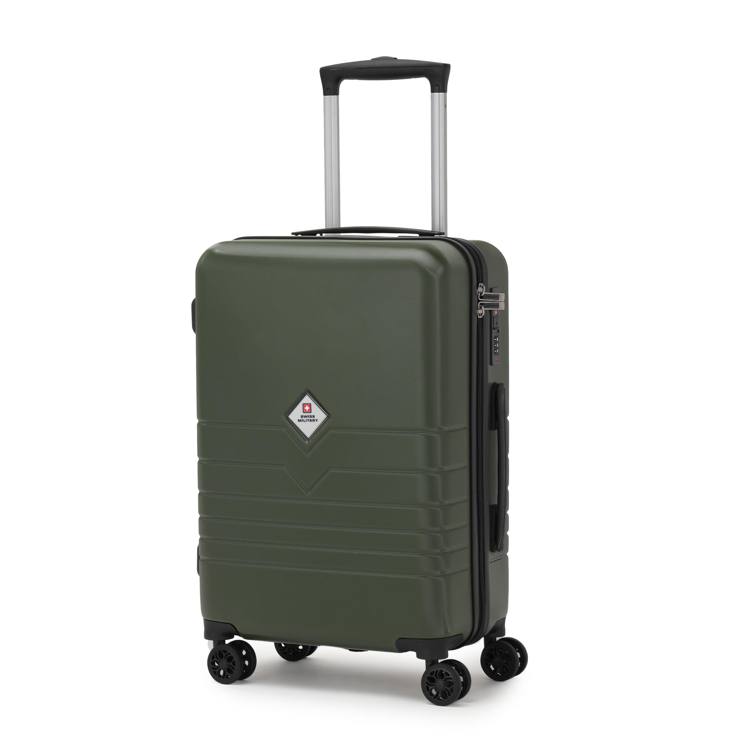 SWISS MILITARY Arctic Elite Hard Shell Lightweight Suitcase, 55cm Small Cabin Trolley Bag with Premium Zipper, 360° Dual Spinner Wheels, Durable PC Luggage for Travel, Spacious Suitcase (Olive) - 44L