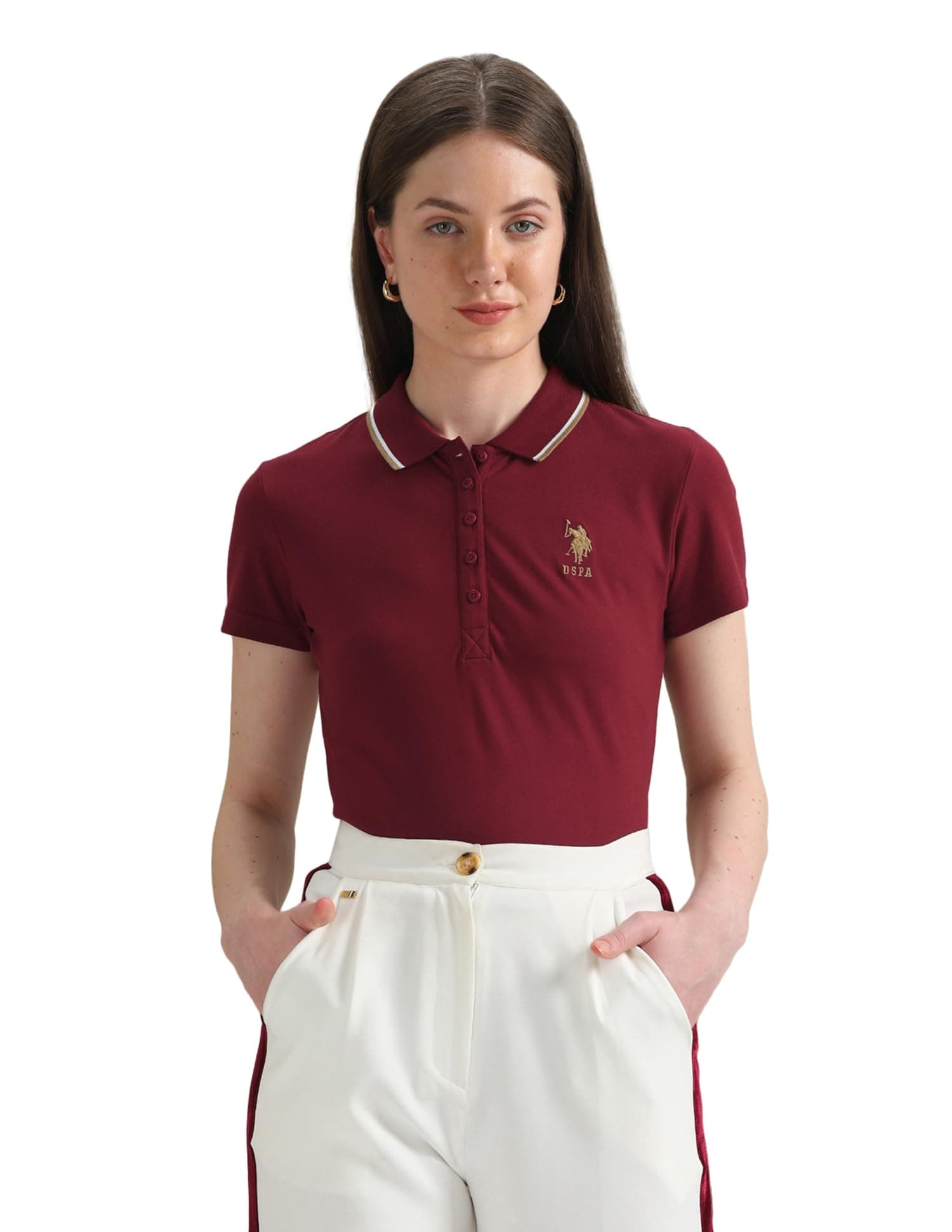 U.S. Polo ASSN. Women's Cotton Regular Fit Solid Polo Shirt