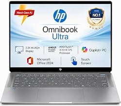 HP OmniBook Ultra Next-Gen AI (AMD Ryzen AI 9 HX 375, 32GB LPDDR5X, 1TB SSD) 400 Nits Anti-Glare 2.2K 14''/35.6cm Touchscreen, Win 11+M365 Basic(1yr)*/Office24, 9MP IR AI Camera, FPR, Silver, fd0009AU
