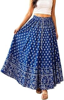 Women's Cotton Rajasthani & Jaipuri Long Maxi Stylish Comfortable Wraparound Skirt Blue