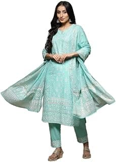 BIBA Women Cotton Straight Kurta Pants Suit Set
