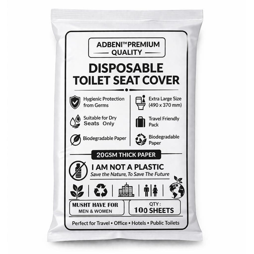 Adbeni Economical Disposable Toilet Seat Cover | 100 Sheets | Dry Use Only 20 GSM Biodegradable with Easy Disposal | for Travel, Public Toilets, Office & Hotels, Hospitals | Hygienic Protection