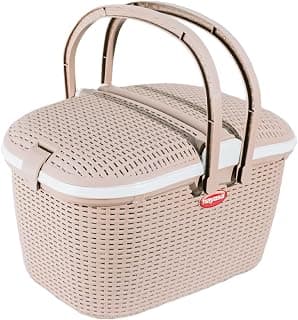 Nayasa Plastic Hamlock Basket – Light Brown | Multipurpose Oval Storage Basket with Handle & Dual-Sided Lid | Ideal for Pets, Home, Kitchen, Travel & Outdoor Use