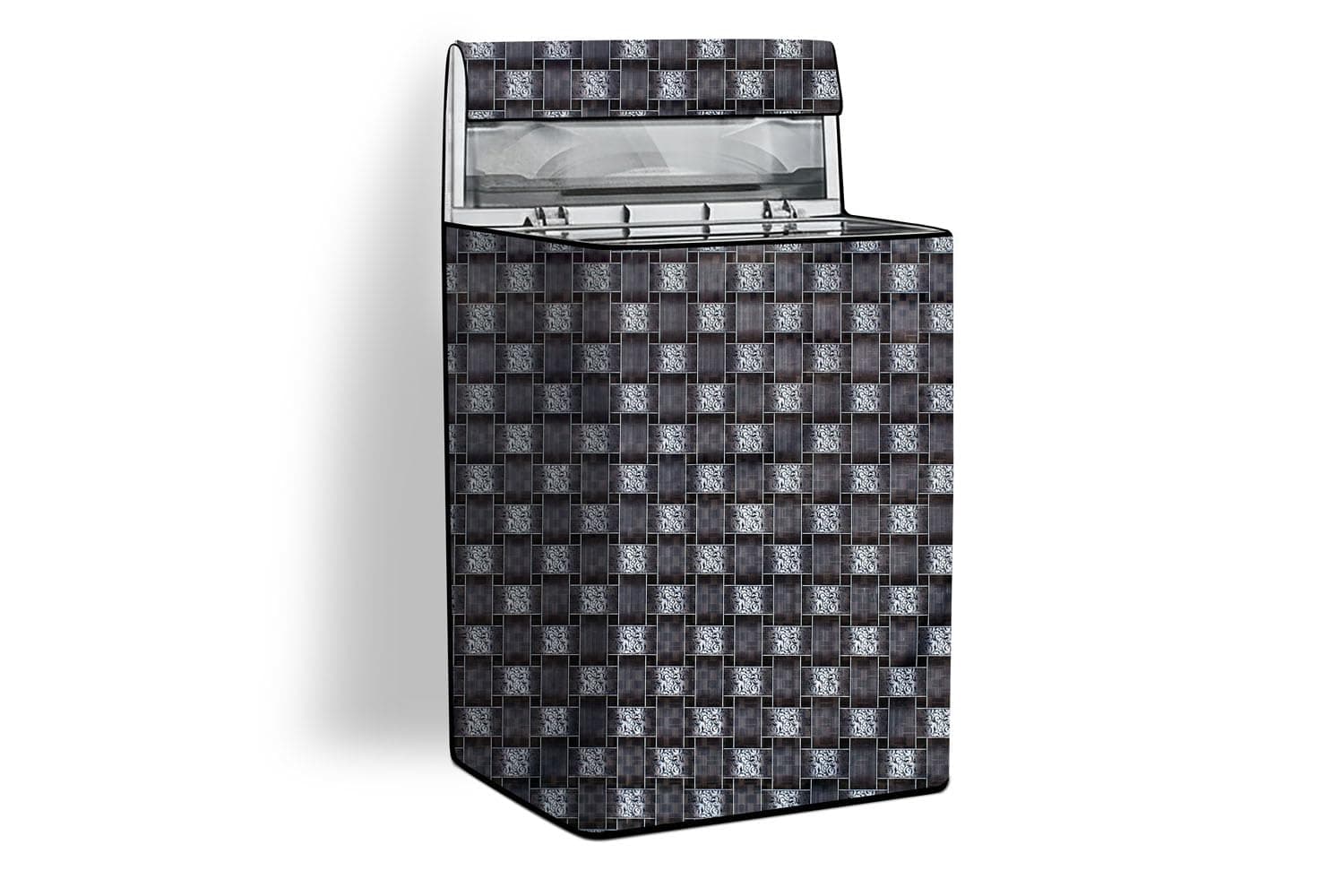 Stylista Washing Machine Cover Compatible for LG 6.5 kg T7567NEDLH Fully-Automatic Top Load Traditional Checkered Pattern Grey