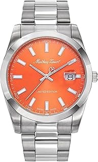 Mathey-Tissot Stainless Steel Analog Orange Dial Men Watch-H451Or, Silver Band
