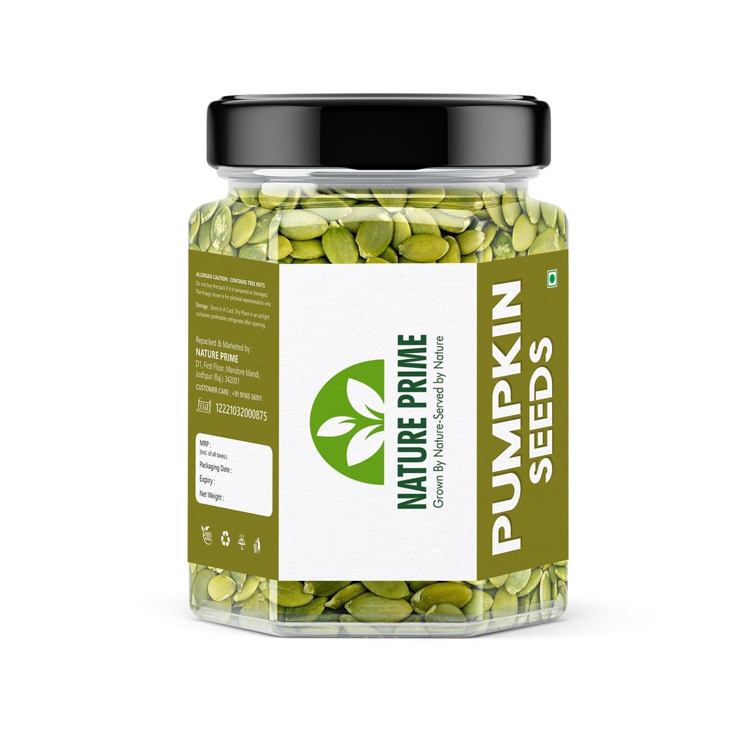 Nature Prime Natural & Premium Pumpkin Seeds 500GM- Raw Seeds for Eating | Protein Rich Seeds | Healthy Superfood Diet Snacks For Gift | Reusable Jar Pack