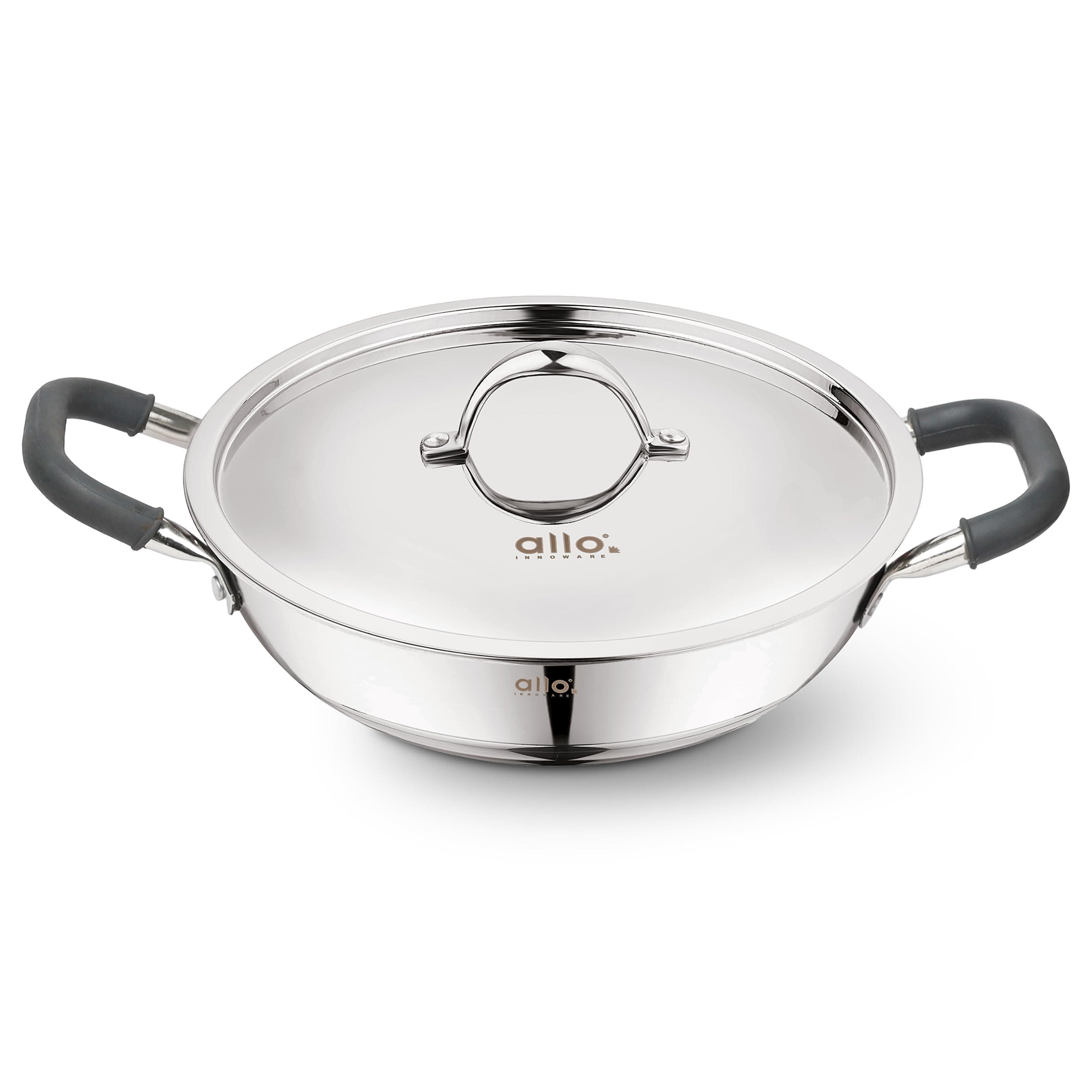 Allo Triply Stainless Steel Kadhai with Handles|Perfect Kadhai for Curry/Stir-Fry/Deep-Fry/DryVeg/Saut Induction Friendly Naturally Non-Stick with Lid | 10 Years Warranty, 28cm, 4 litres