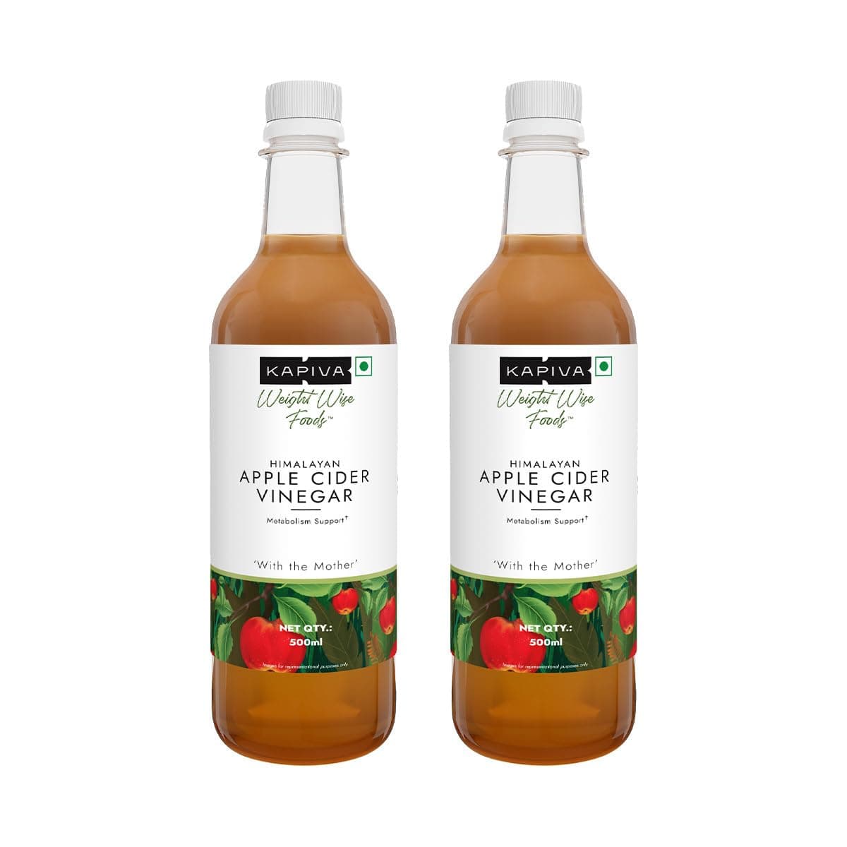 Kapiva Himalayan Apple Cider Vinegar with Mother 500ml | Raw & Unfiltered | Helps with Digestion & Weight Care (Pack Of 2)