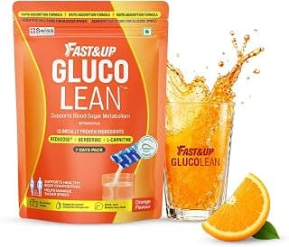 FAST&UP Glucolean GLP-1 Helps Manage Blood Sugar Levels Burns Stubborn Fat Diabetes Care with Clinically Proven Reducose, Berberine, L-Carnitine, ACV & Chromium - 144 Orange Stick Packs