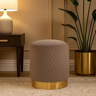 Royaloak Round Ottoman Pouffe | Elegant Ottomans for Sitting and Footstools with Velvet Fabric & Soft Foam Cushion | Compact & Durable for Living Room or Bedroom with Ribbed Detailing