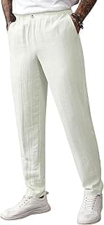 TAGDO Men's Cotton Casual Premium Linen Blend Pants | Lightweight & Breathable Fabric | Elastic Waist with Button | Loose Fit | Perfect for Holidays & Travel (2055)