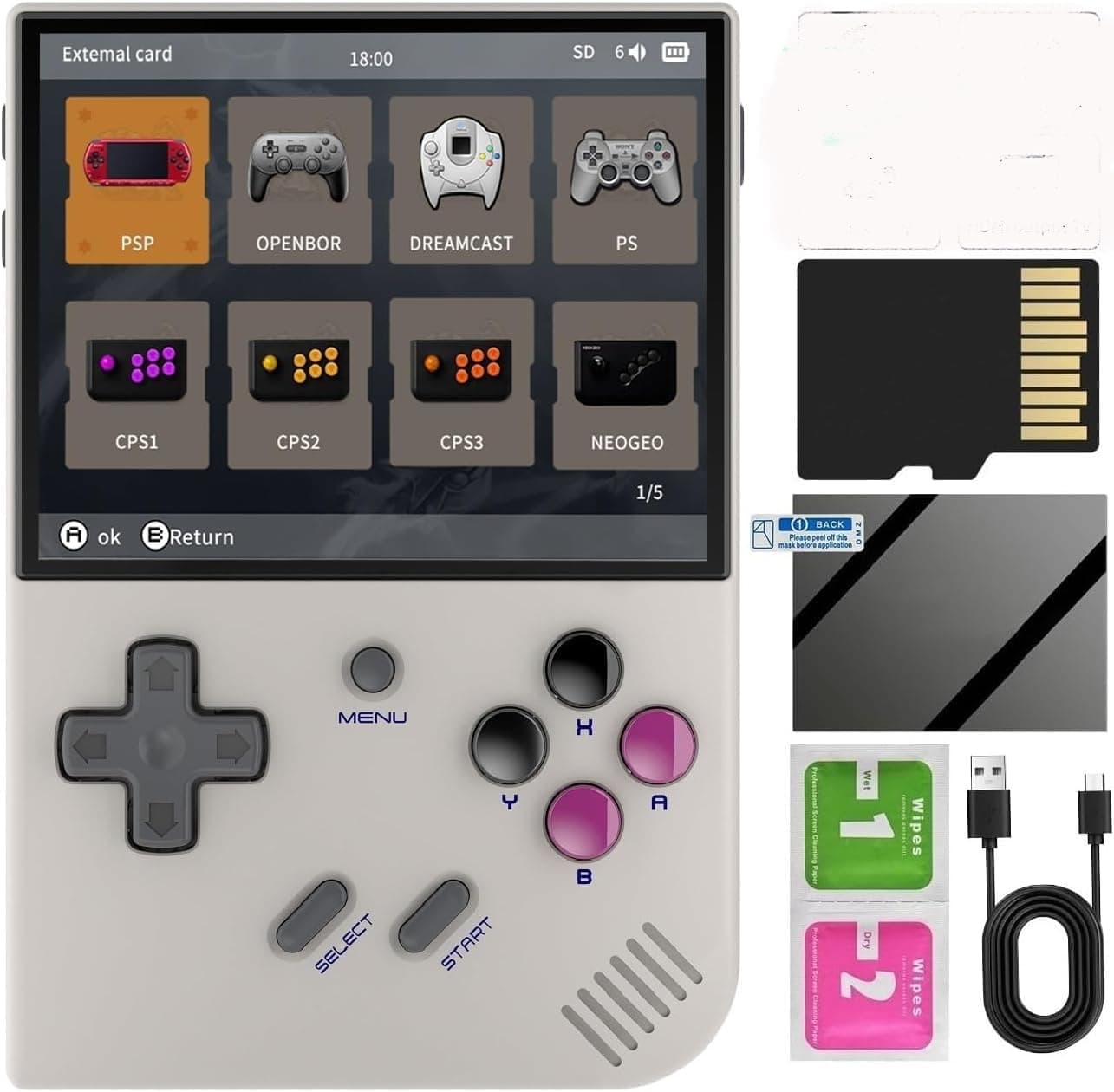 New World Anber-nic RG35XX Plus Handheld Game Console 3.5 Inch IPS Screen Linux OS 64G TF Card Classic Emulator Retro Video Handheld Games Consoles Support PSP games Mix Color