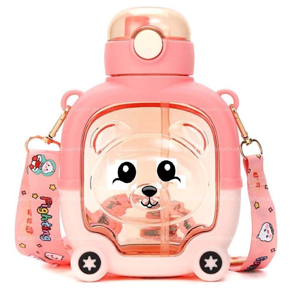 ASFunClub Cute Cartoon Water Bottle for Kids with Straw 1000ml Leak-Proof Sipper Bottle for School Boys & Girls Unbreakable BPA-Free Bottle with Strap 1Litre Bottle for Gift Best return gift for kids