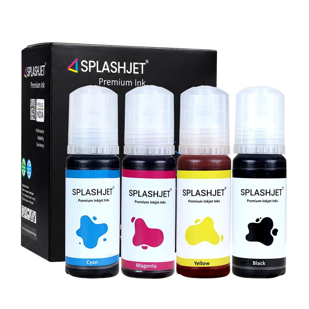 Splashjet 001 Compatible Refill Ink for Epson L4150, L4160, L6160, L6170, L6190 Printer - Compatible Ink Bottle for Epson 001 Ink Code (70gm x C/M/Y/K) Ink Bottle- 501798