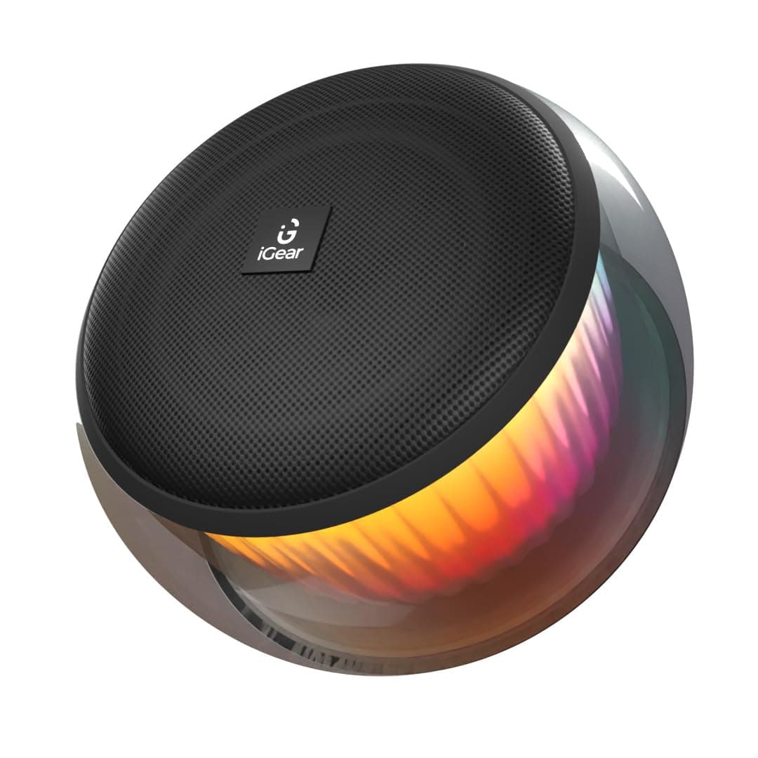 iGear Buzzy Portable Bluetooth Mini Speaker, TWS Function for Home Party, Twin Pairing, FM Mode, TF/SD Card Slot, AUX-in, 360° RGB Lights, Auto-Pairing, Type-C Rechargeable, Wireless Speaker (Black)