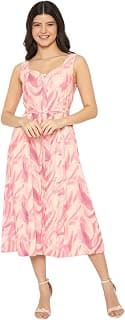 Madame Printed Sleeveless Midi Pink Dress for Women