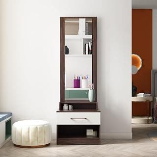 Olive Dressing Table with Storage | Engineered Wood | Choco Walnut & Frosty White Matte Finish | Knock Down Assembly | 36 Months Warranty