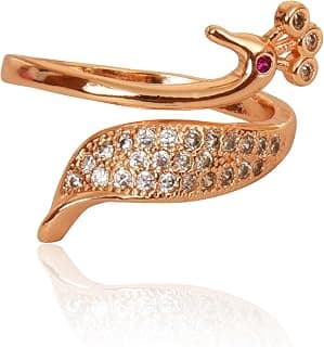 Nilu's Collection Rose Gold Plated Elegant American Diamond Studded Sparkling Adjustable Finger Ring for Women and Girls