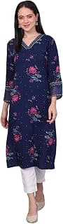 W for Woman Blue Chintz Floral Printed Gathered Chiffon Anarkali Kurta