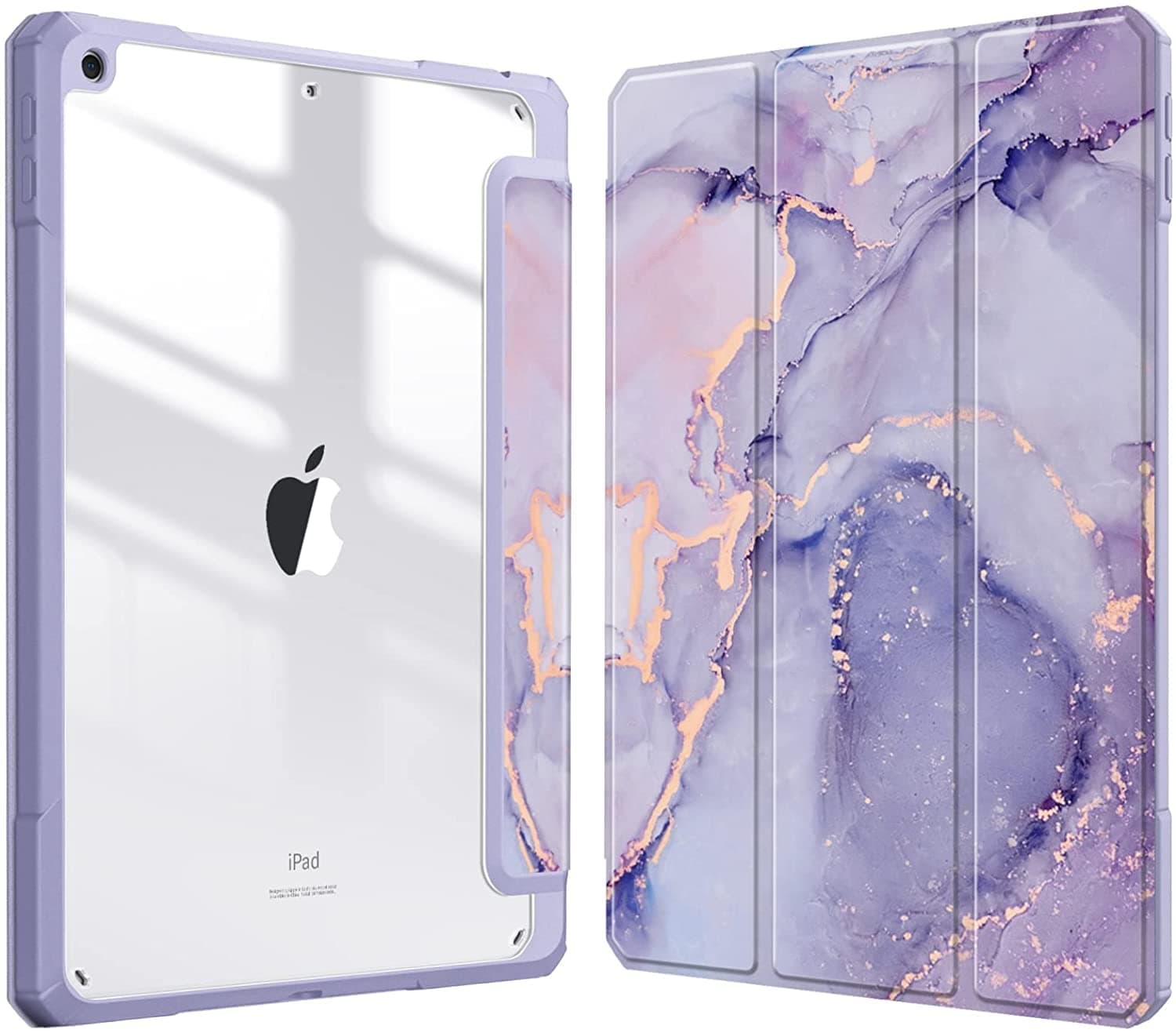 SwooK Case for iPad 10.2 inch 9th 8th 7th Generation 10.2" iPads with [Pencil Holder] Smart Cover with Transparent Back (Soft Edge) Flip Cover