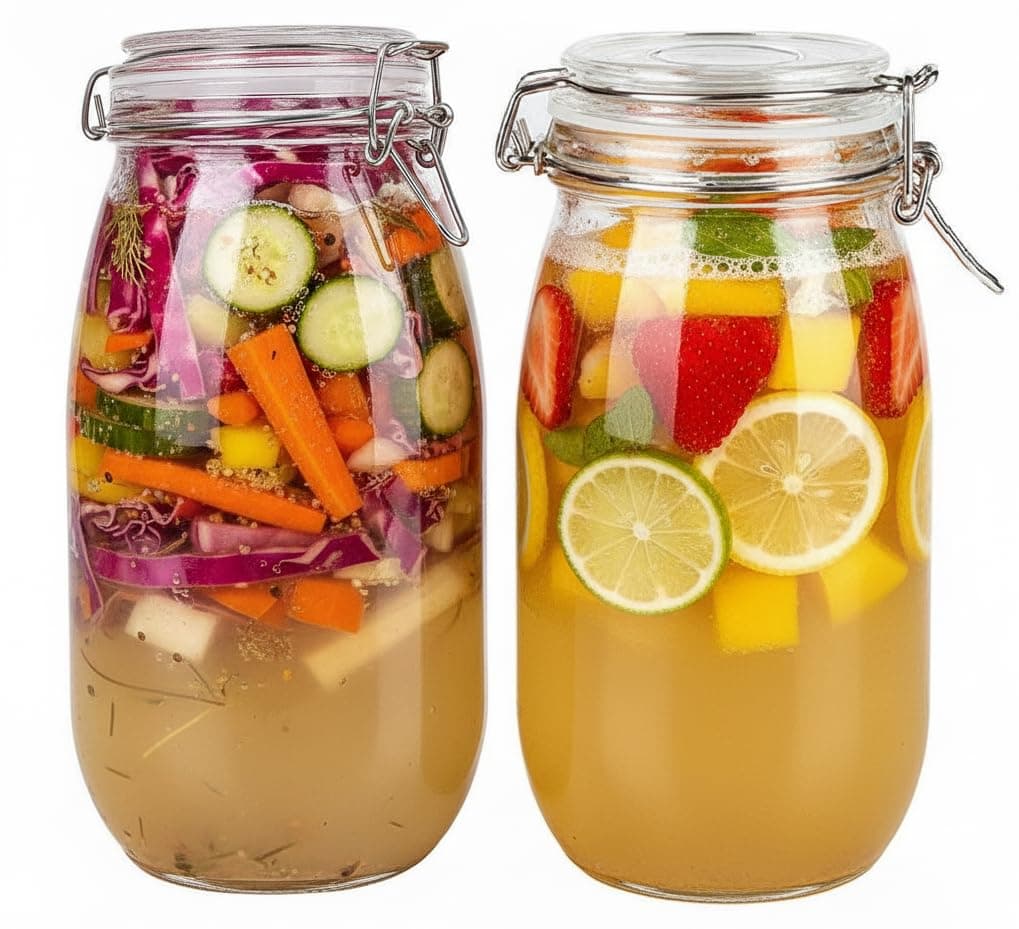 Star Work Glass Jars With Airtight Lids & Leakproof Rubber Gasket,Large Wide Mouth Mason Jars With Buckle Lids For Kitchen Canisters 1500Ml,Big Glass Storage Containers (Pack Of 2,Round) - Transparent