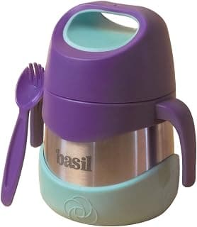 Basil ThermoTot Kids Insulated Food Jar 320ml | 304 Stainless Steel | BPA-Free | Double Wall Vacuum Lunch Box with Handle & Spork | Hot Cold Storage for School Travel Picnics - Grape