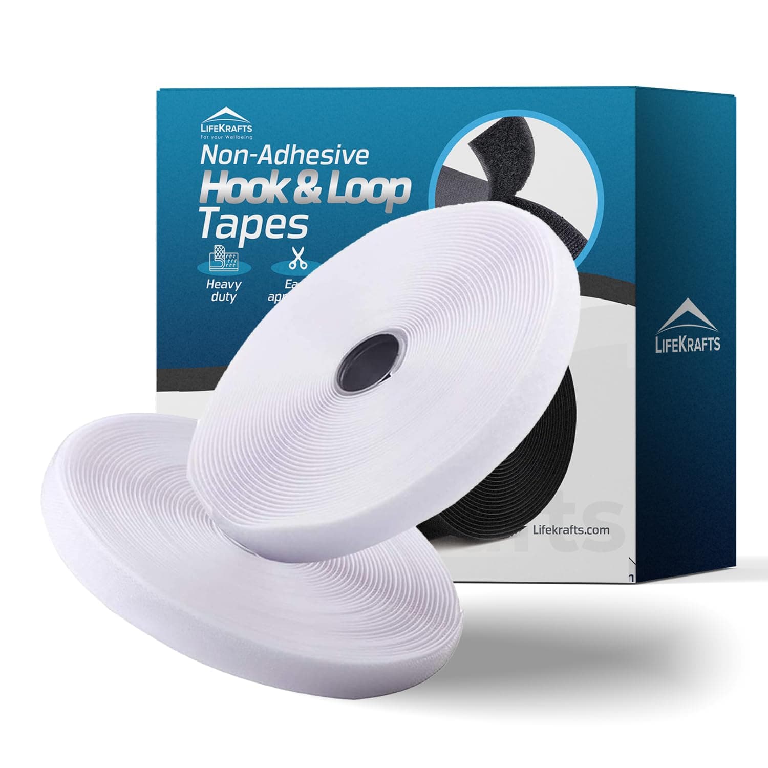 LifeKrafts Non Adhesive Hook Tape & Non Adhesive Loop Tape – Fabric Fastener Interlocking Tape for Sewing, Tailoring, DIY Crafts, Clothes, Shoes, Bags & Home Use (5M x 25mm, White)