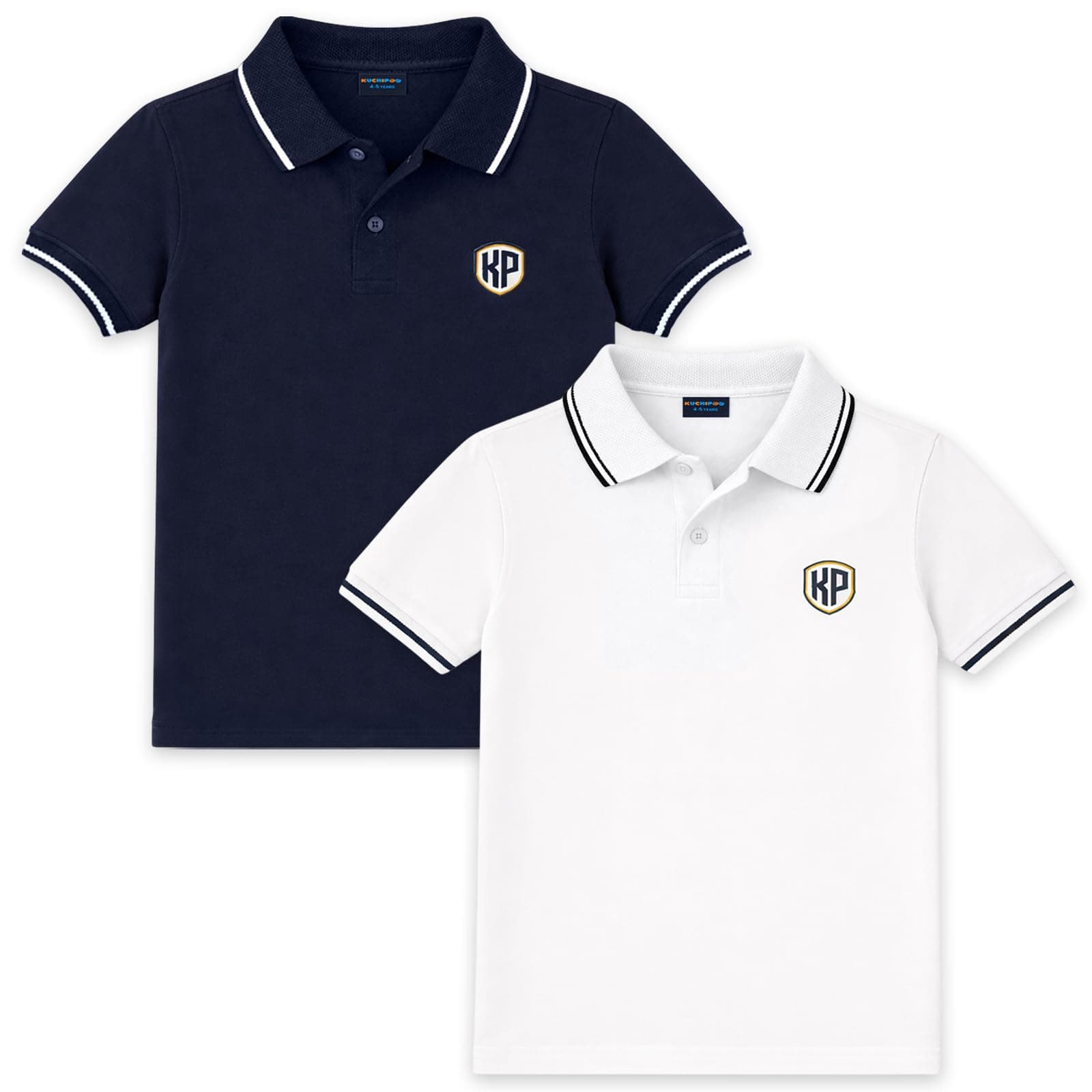 Kuchipoo Boys 100% Cotton Polo T-Shirts | Half Sleeve Collared Neck | Soft & Comfortable Casual Wear for Kids | Pack of 2