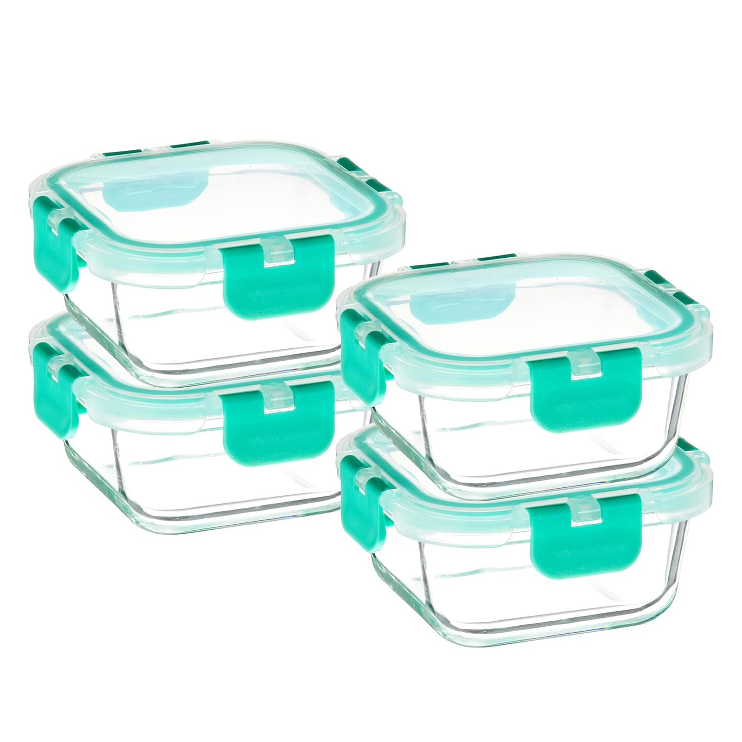Amazon Brand - Solimo Borosilicate Glass Container with Detachable Lid | Set of 4 | Airtight & Leak-Proof | Freezer, Microwave & Dishwasher Safe | 350ml Each | Transparent