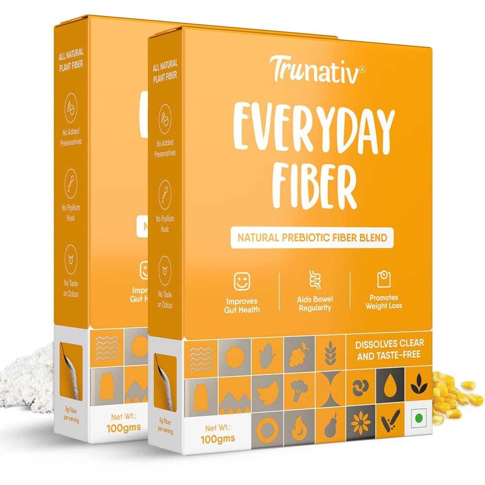 Trunativ Everyday Fiber Supplement Powder | Instant Acidity Relief & Bloating Relief | Prebiotic Fibre Supplement | Psyllium Husk Replacer & Isabgol Replacer | Gluten Free | Unflavored 200g (Pack of 2)