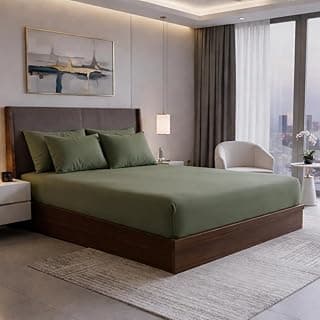 400TC Micro Cotton Double Bed Elastic Fitted Bedsheet King Size Set || Includes 1 Solid Plain Fitted Bedsheet King Size Glace Cotton with 2 Pillow Covers (78 × 72 Inches, Mist Green)