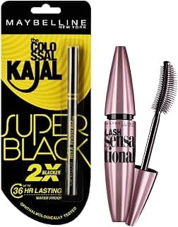 Maybelline New York Lash Sensational Waterproof Mascara, Black, 10g & Maybelline New York Colossal Kajal, Super Black, 0.35g