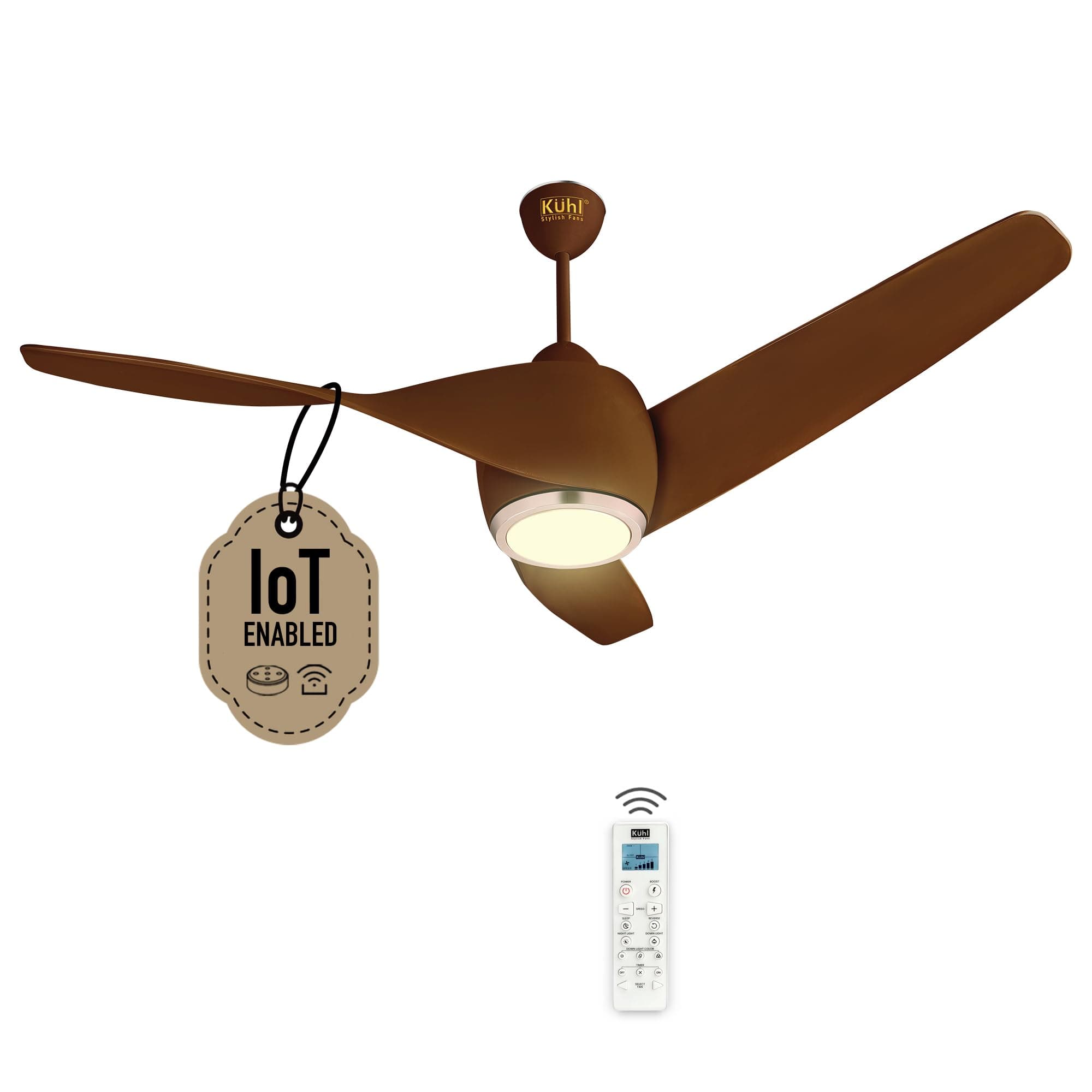 KUHL Twist L31320 mm 65% Power Saving BLDC Ceiling Fan | BEE 5 Star Rated & ISI Marked | High Air Flow |5YearWarranty on Motor By Brand |Free Installation | IoT – Operate via Mobile & Alexa | Brown