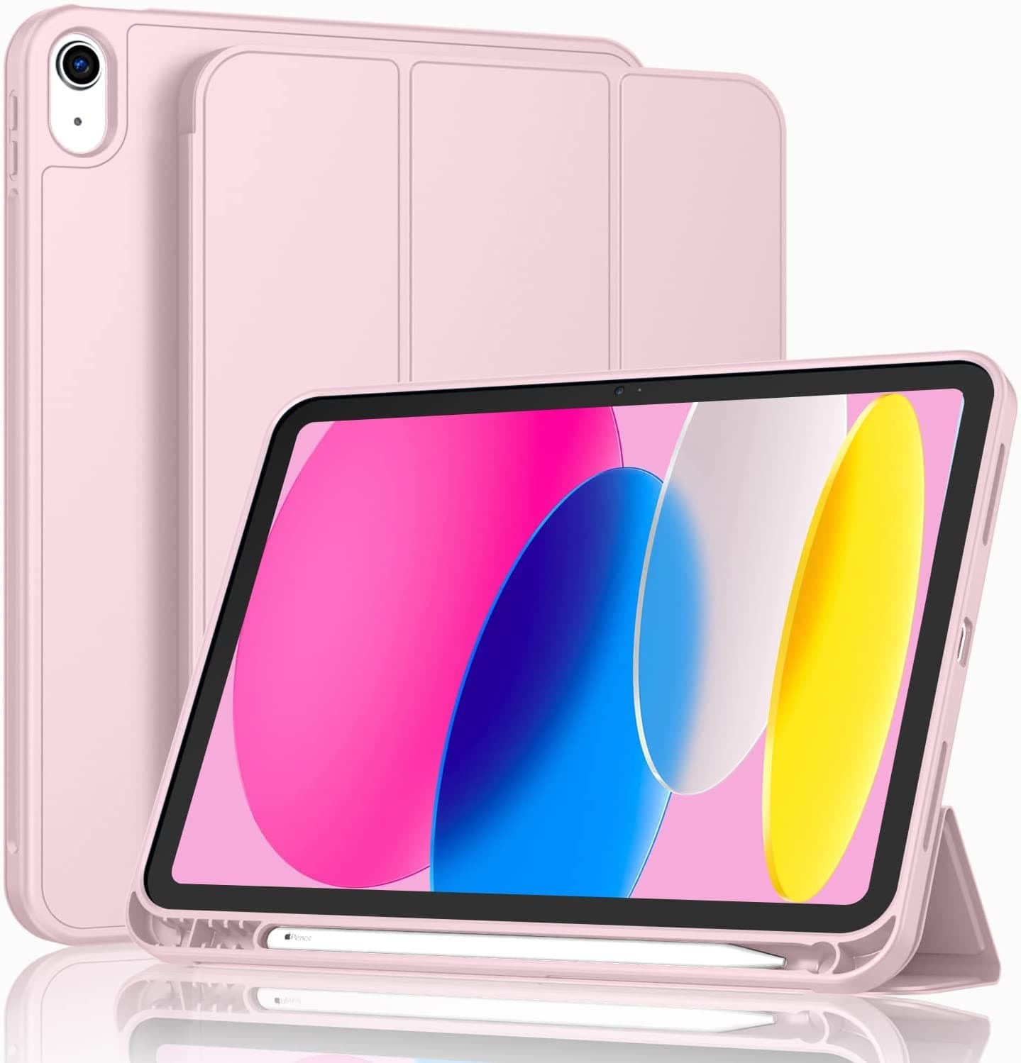 MOCA Smart Case for iPad (A16) 11th/10th Generation (2025/2022) [Auto Sleep/Wake Cover] [Pencil Holder] [Soft Flexible Case] Rugged Series for Apple iPad 10th/11th Gen - Pink