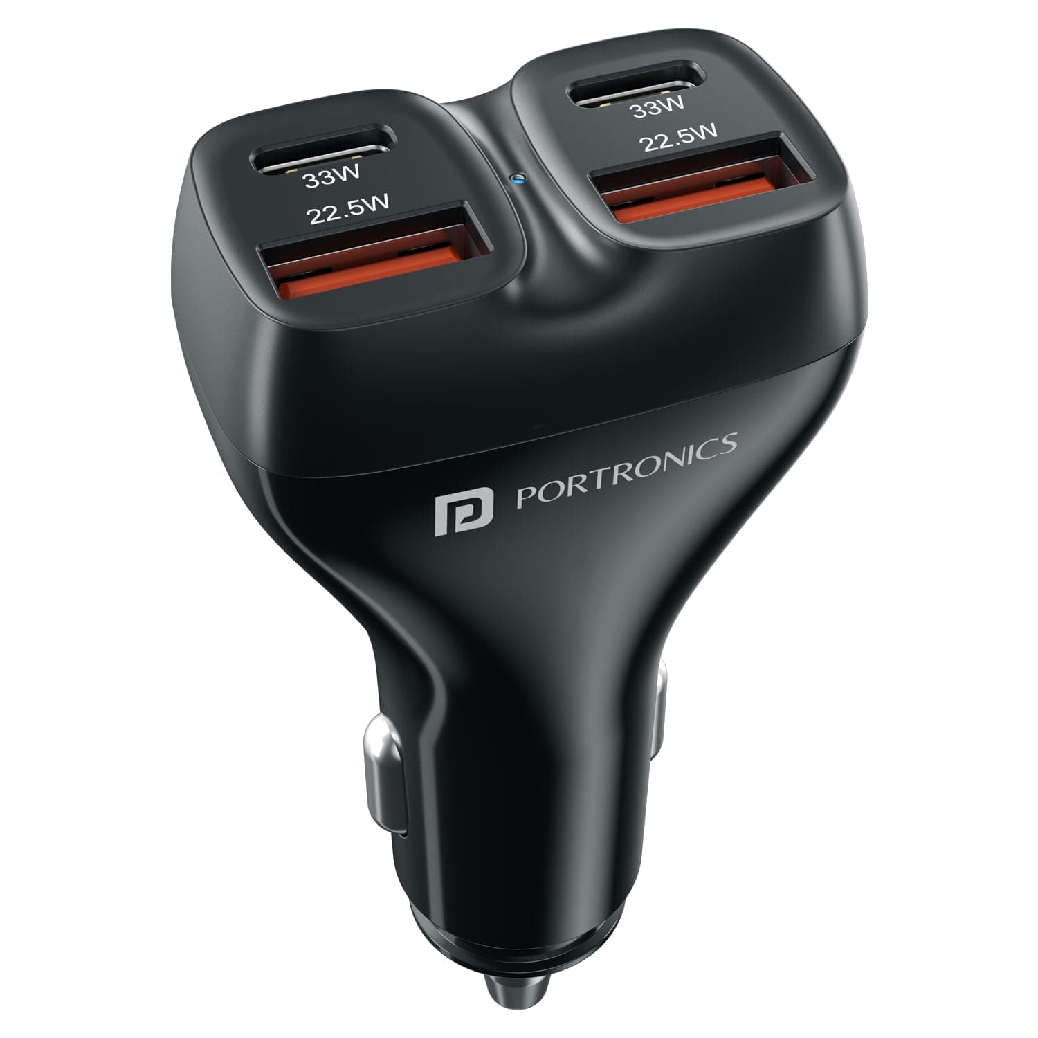 Portronics Car Power Quard 111W Car Charger, 4 Ports Fast Car Charger, Dual 33W Type-C PD, Dual 22.5W USB-A, Charge 4 Devices Simultaneously, for Smartphones, iPhones, Tablets, Earbuds & More
