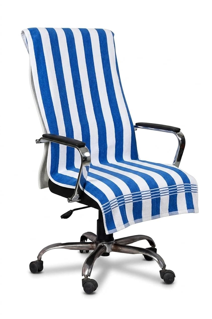 LRSDAA Luxury Cotton Office Chair Towel, 500 GSM, Light Blue Solid Colour with Tie Knots, Furniture Cover