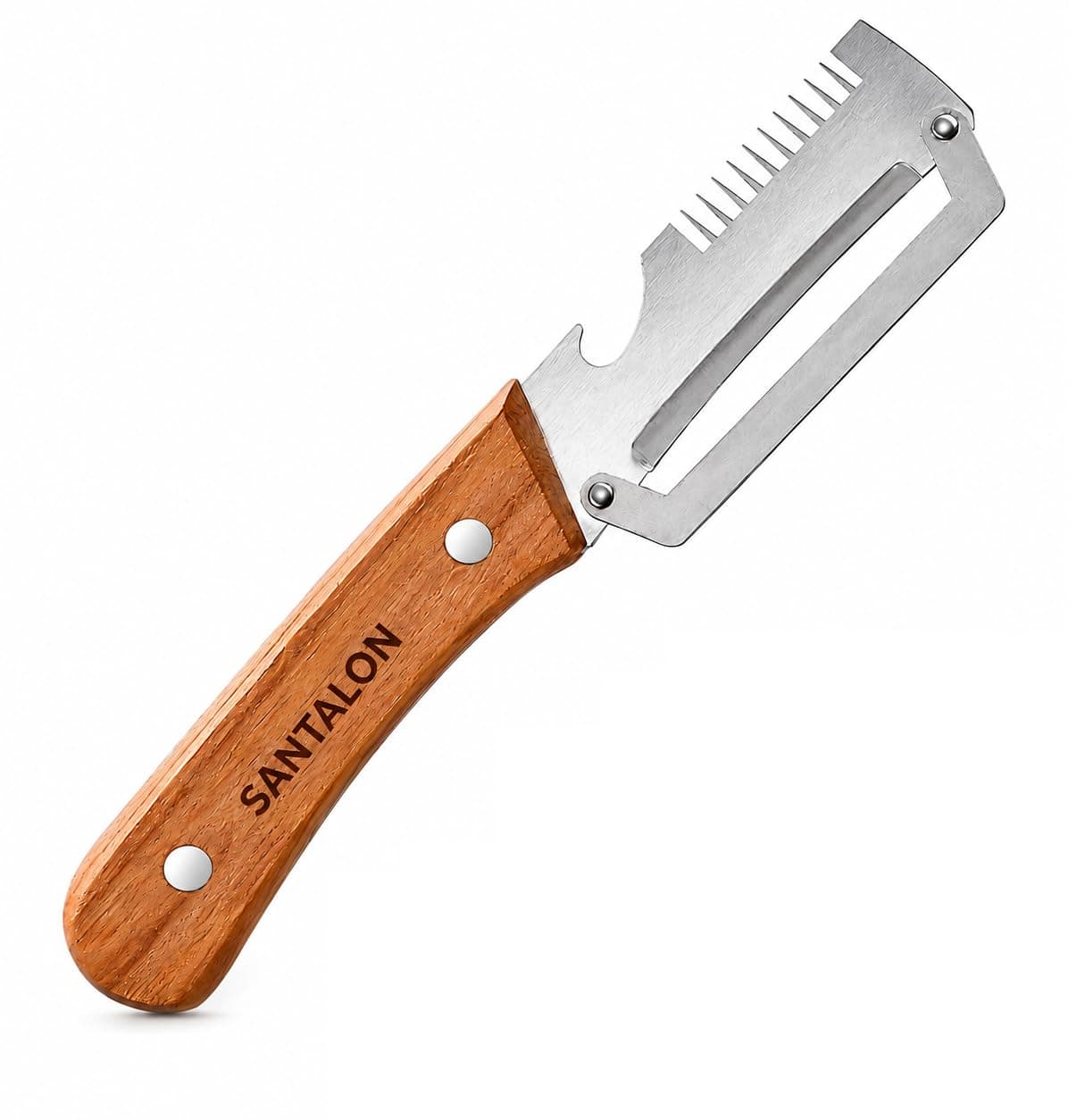 Multi-Functional Vegetable Peeler for Kitchen | Stainless Steel Peeler with Wooden Handle & Bottle Opener | Single Blade for Fruits and Vegetables | 1 Piece (Silver) (New Upgraded Peeler)