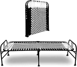 LUSTER Folding Beds Single for Sleeping, Portable Single Folding Space Saving Heavy Duty Foldable/Khat Cot for Sleeping Bed Sturdy Metal Frame Space Saving Desig 3X6 Feet, Black