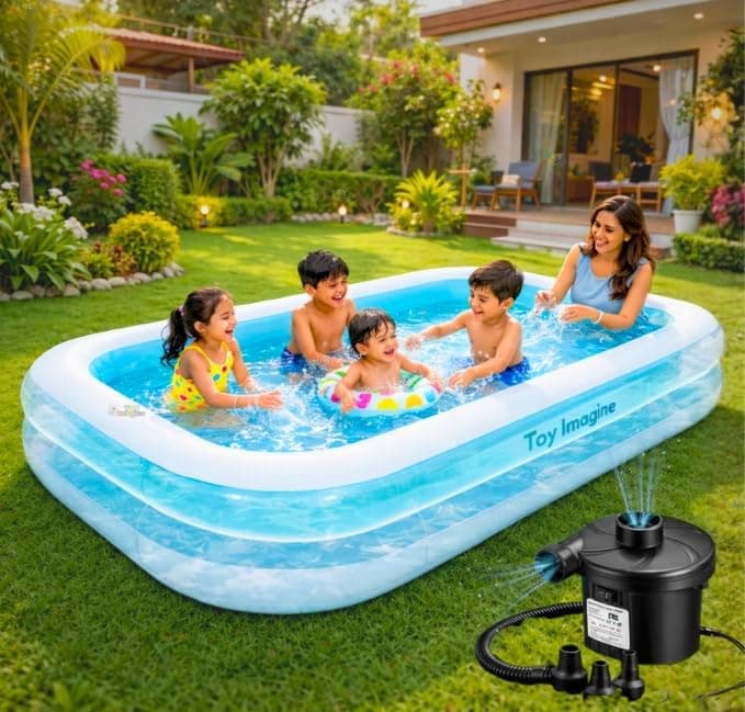 Toy Imagine 6.5 ft Inflatable Family Swimming Pool for Kids & Adults | Rectangular Pool with Electric Pump | Thick PVC | Multi-Use: Pool, Ball Pit, Bathtub & More