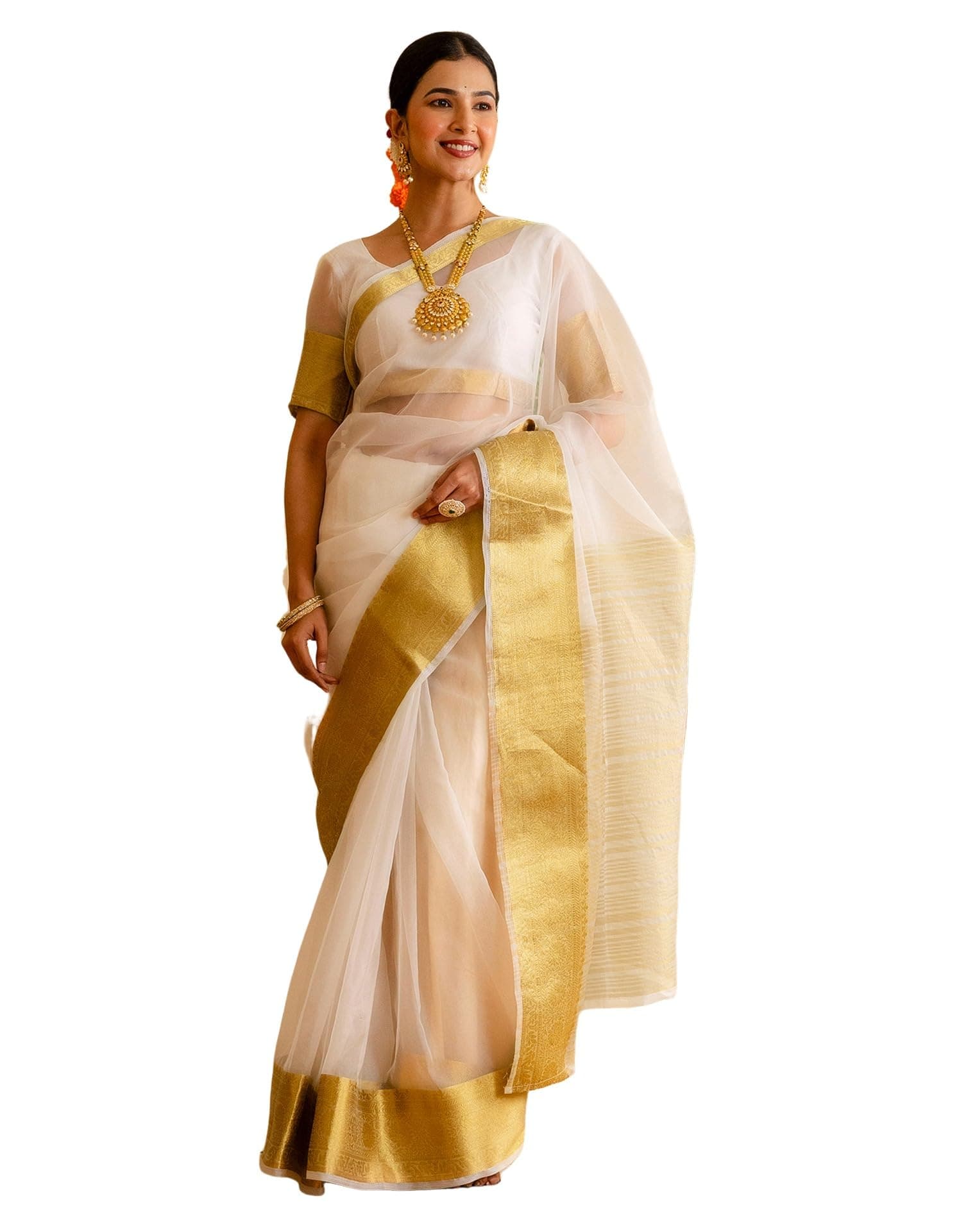 SIRIL Women's Pongal Special Organza Weaving Onam Saree With Unstitched Blouse Piece