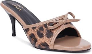 XE Looks Women’s Slip-On Stiletto Heel Sandals with Bow Detail | Animal Print Upper | Soft Cushioned Insole | Open Toe Stylish Fashion Heels for Girls & Women