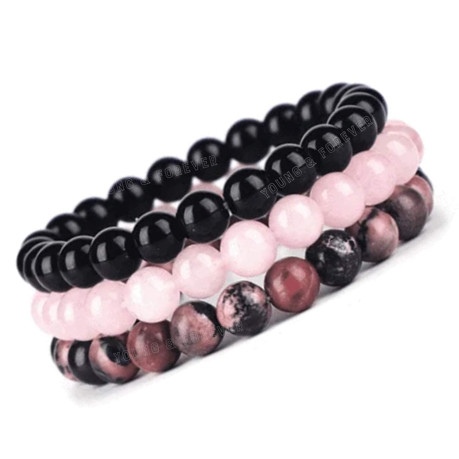 Young & Forever Gift D'vine Natural Gemstones Reiki Crystal Semi Precious Crystal Beads Combo Layered Bracelets for Men and Women
