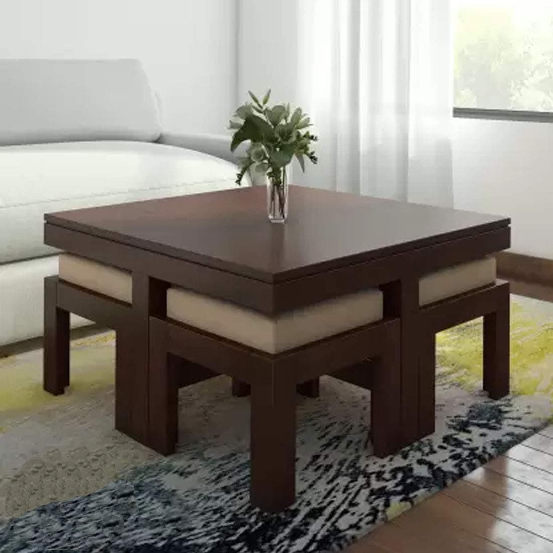 Hariom Handicraft Modern Coffee Table (Wood,Semi Glossy,Walnut Finish)