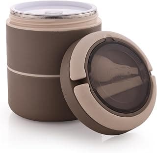 Ganesh Smart Stack 2 Layer Protable Lunch Box Stainless Steel Airtight Leak-Proof Lunch Box for Office, School, Picnic - Brown - 800ml