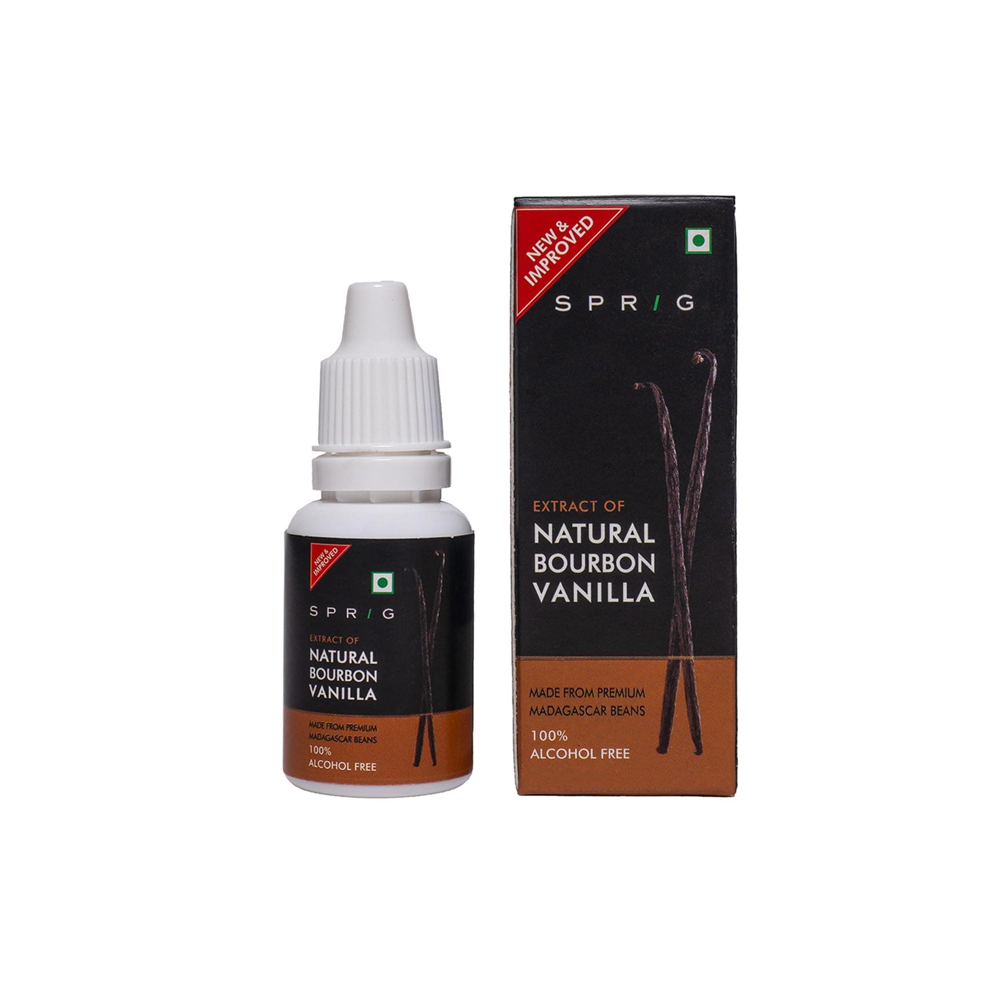 Sprig Natural Bourbon Vanilla Extract 20 ml | Made With Madagascar Vanilla Beans | 100% Alcohol Free | Natural Alternative for Essence | For Baking, Protein Shakes & Desserts