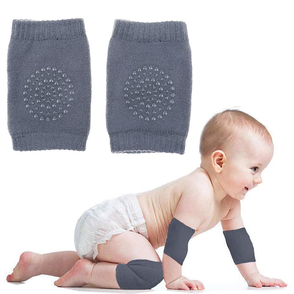 BabyMoon | Baby Knee pads for Crawling, Anti-Slip Padded Stretchable Elastic Cotton Soft Breathable Comfortable Knee Cap Elbow Safety Protector | Dark Grey