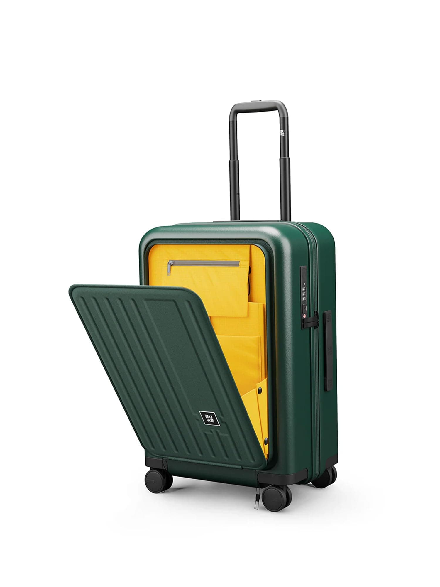 EUME Cabin Pro Luggage Trolley for Travel 57cm, Cabin Bag | Trolley Bag Small for Luggage | with Laptop Sleeve | 100% Polycarbonate (PC) 8 SilentRun Hinomoto Wheels, Forest Green