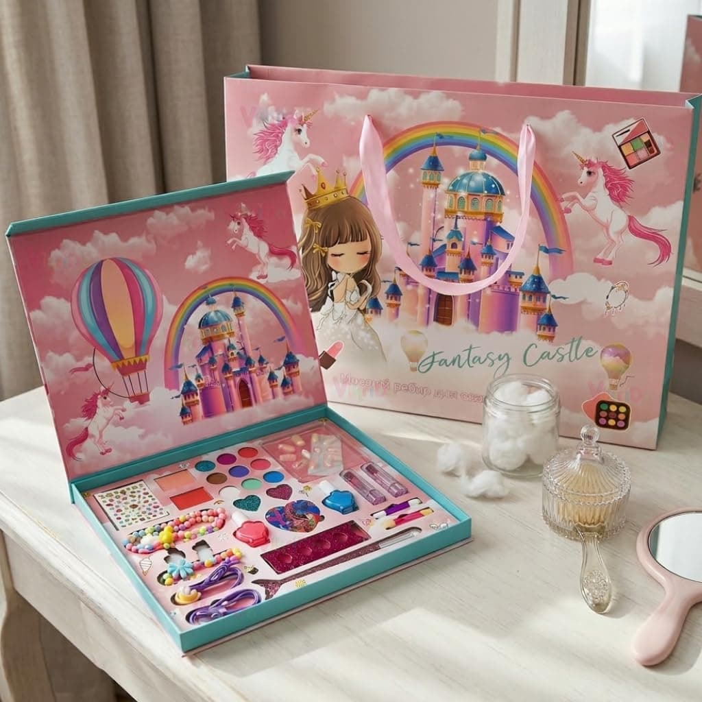 VikriDA Big Size Kids Washable Makeup Kit, Fold Our Makeup Palette with Mirror, Make Up Toy Cosmetic Kit Gifts for Girls - Safety Tested- Non Toxic